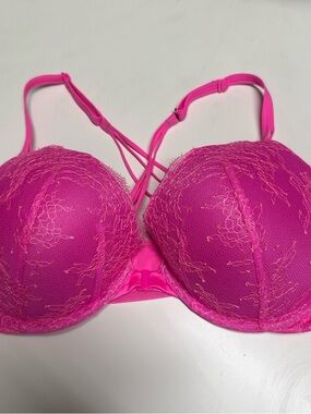 Victoria's Secret Bright Pink Lace Push-Up Bra with Strappy Detail